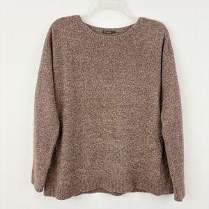 J. McLaughlin 100% Cashmere Marled Brown Sweater Size L Crew Neck Relaxed Fit
